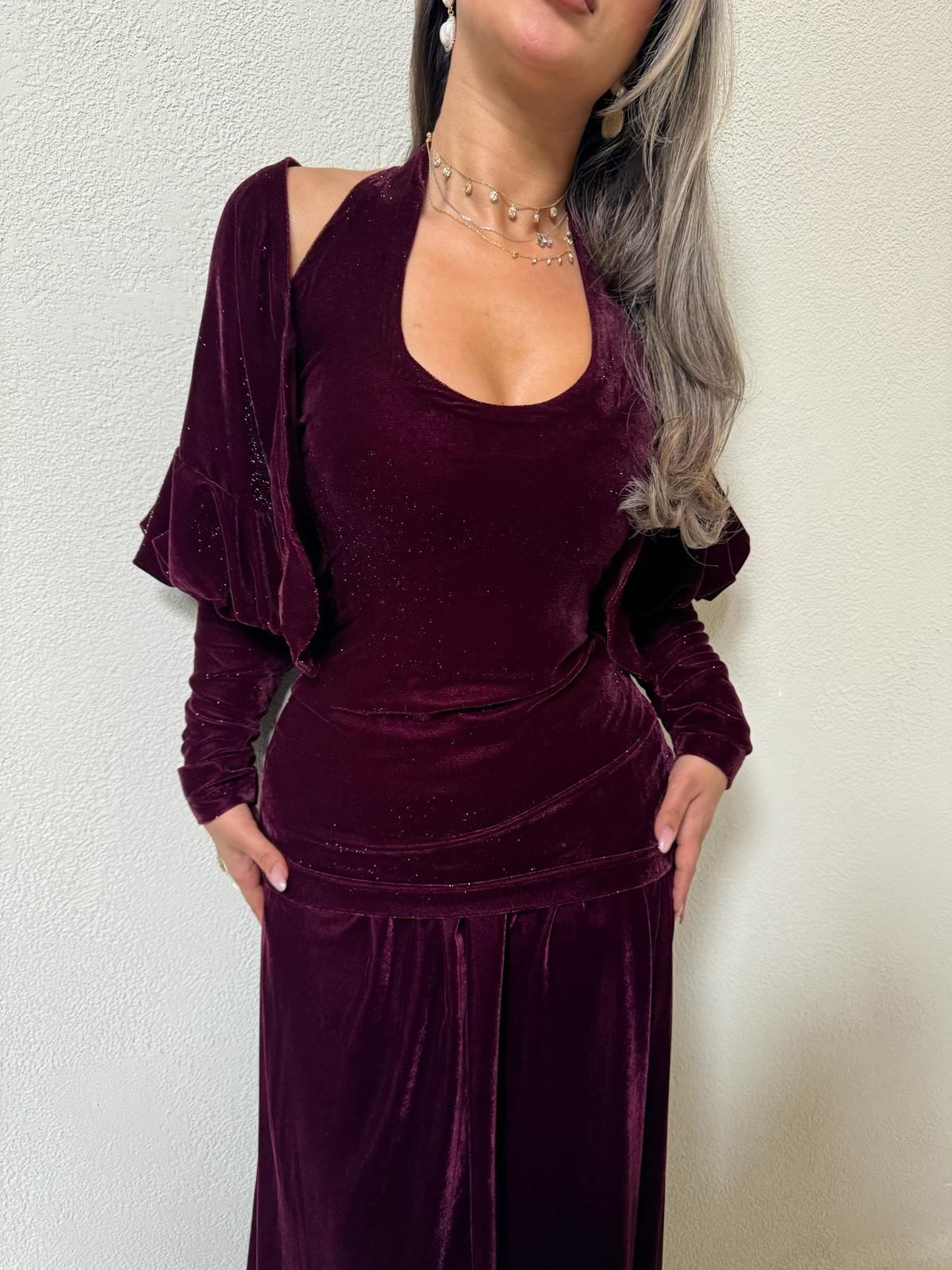 Glitterd kaftan - Deep burgundy