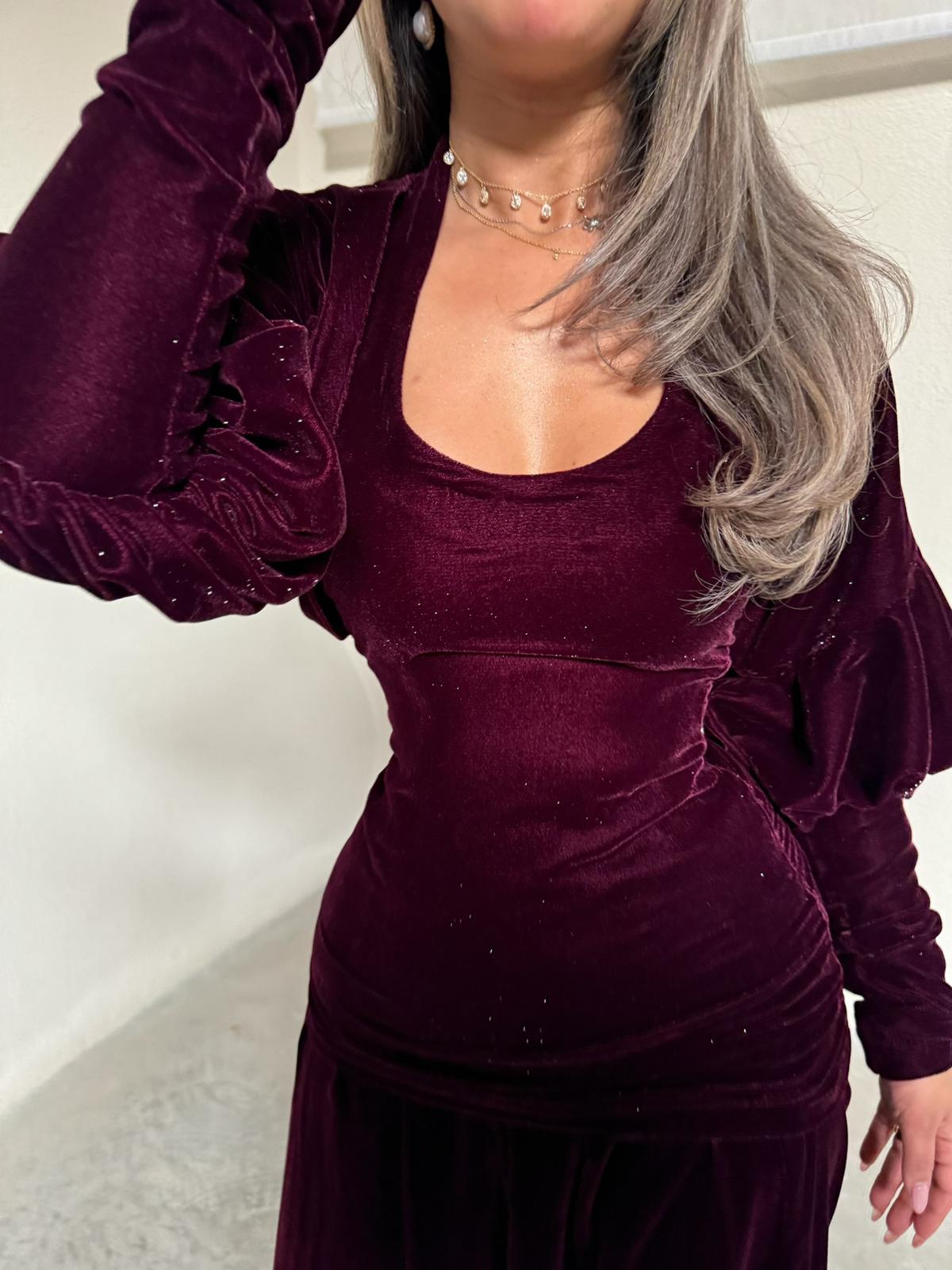 Glitterd kaftan - Deep burgundy