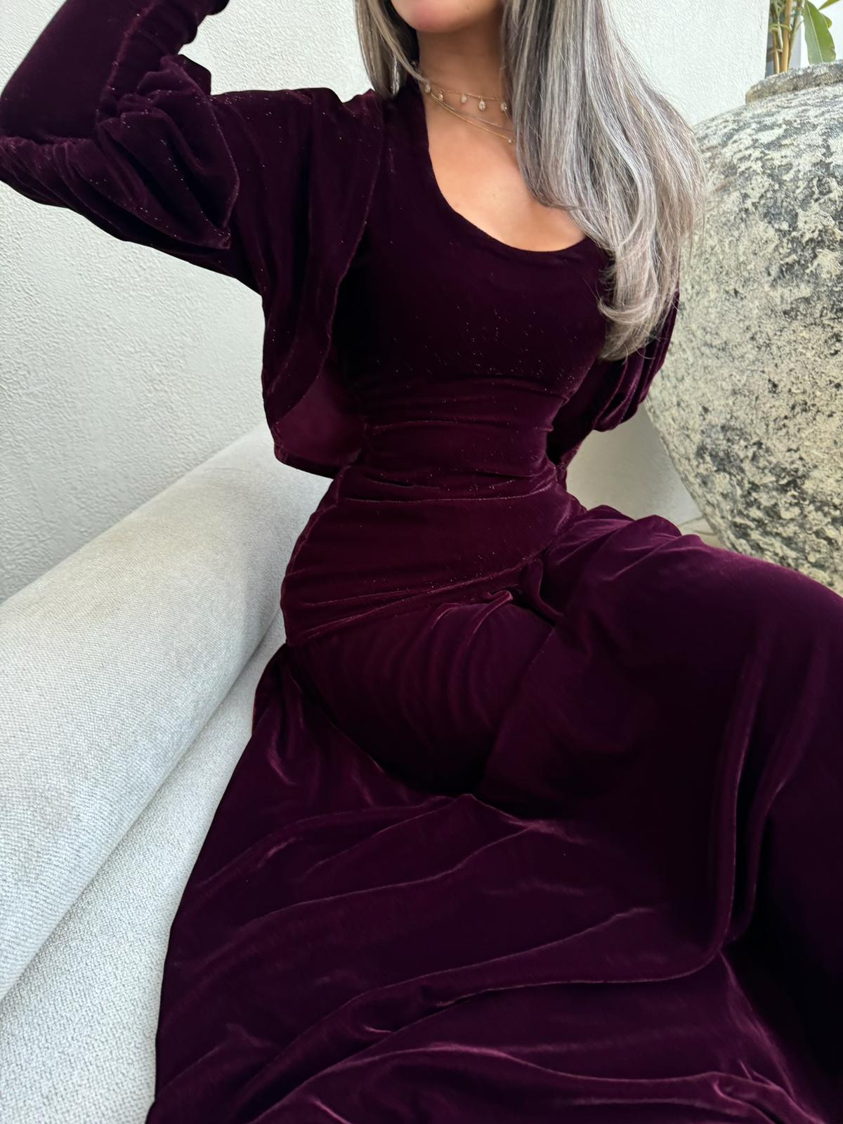 Glitterd kaftan - Deep burgundy