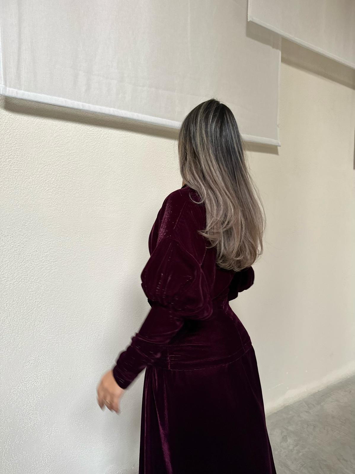 Glitterd kaftan - Deep burgundy