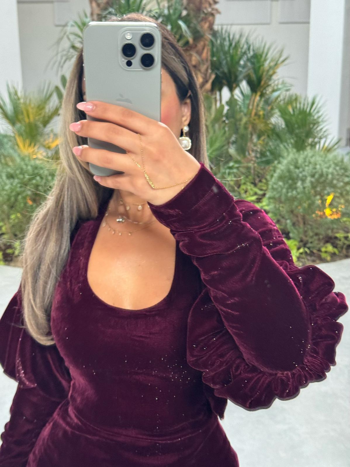 Glitterd kaftan - Deep burgundy