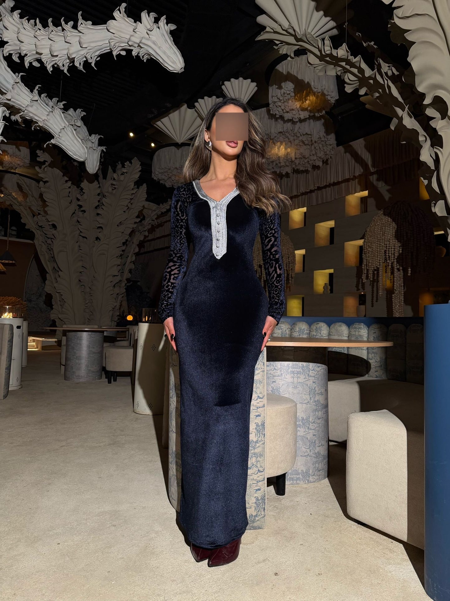 Tiger Moroco velvet - navy blue