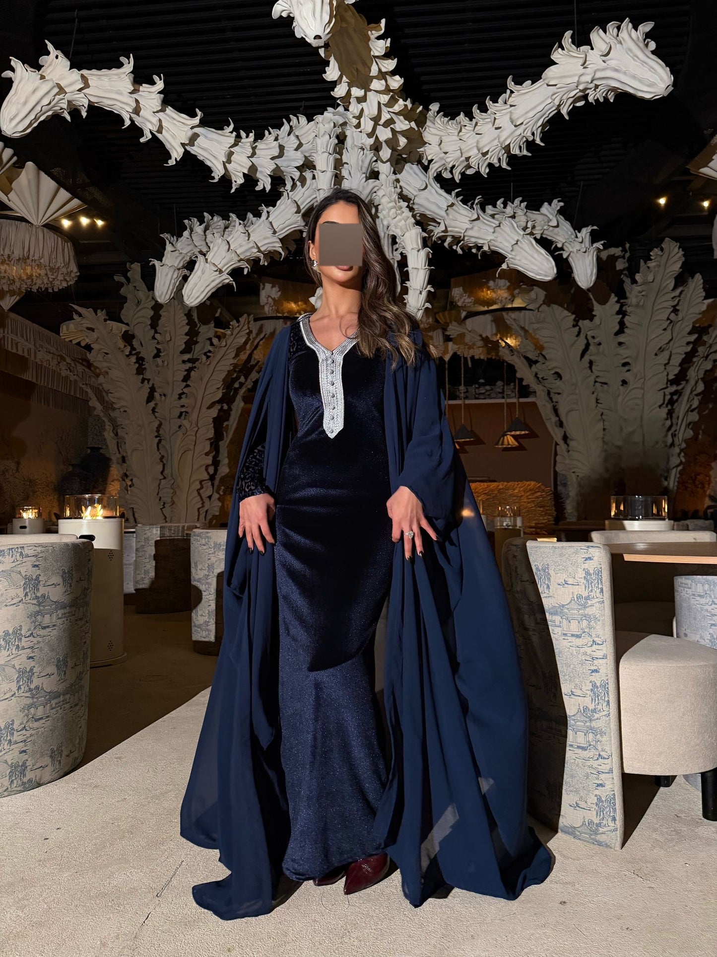 Tiger Moroco velvet - navy blue