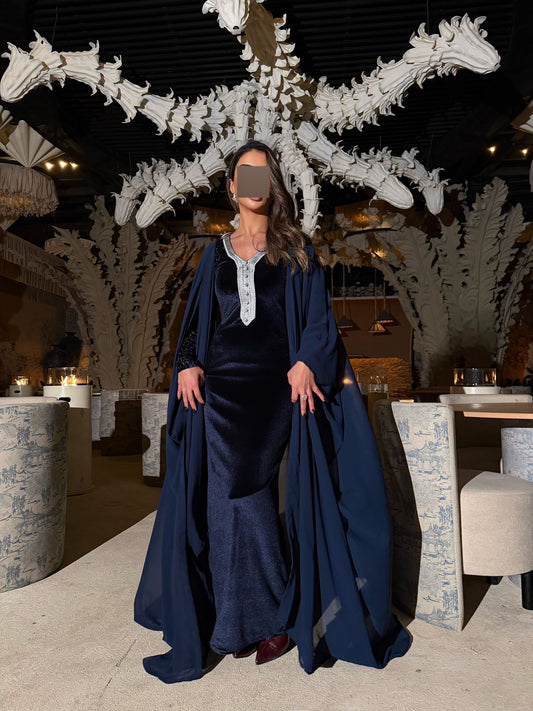 Tiger Moroco velvet - navy blue