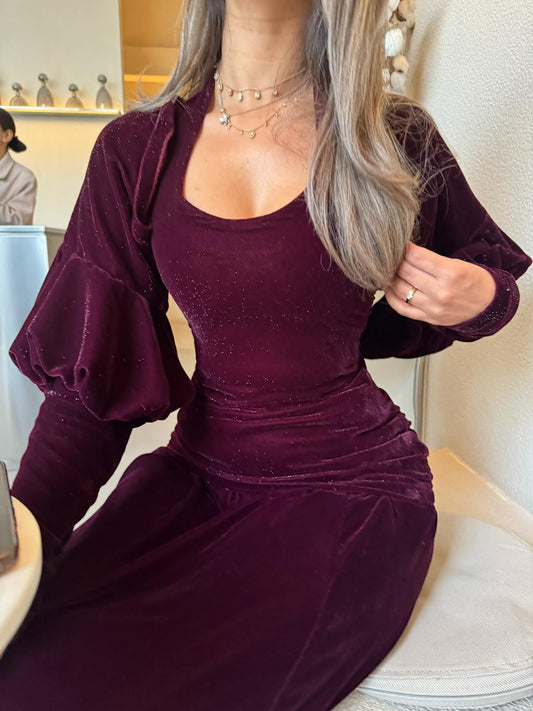 Glitterd kaftan - Deep burgundy